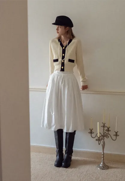 Contrast Trim Ribbed Knit Cardigan