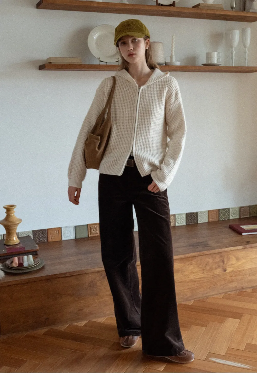 Womens Zip-up Waffle Knit Hoodie