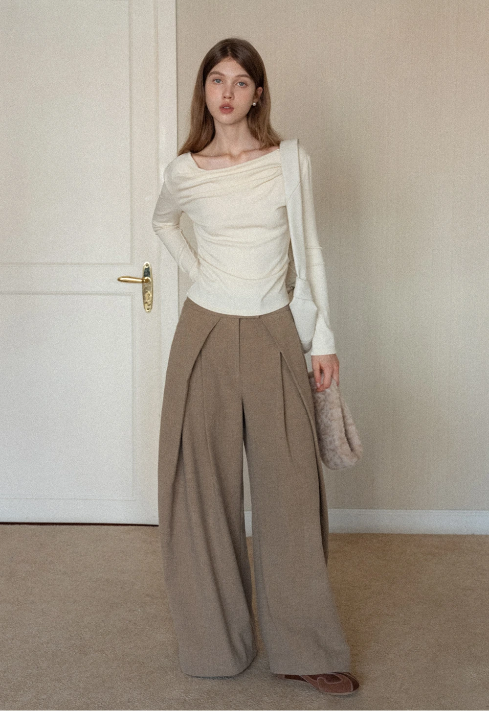 Womens Long Sleeve Drape Neck Top