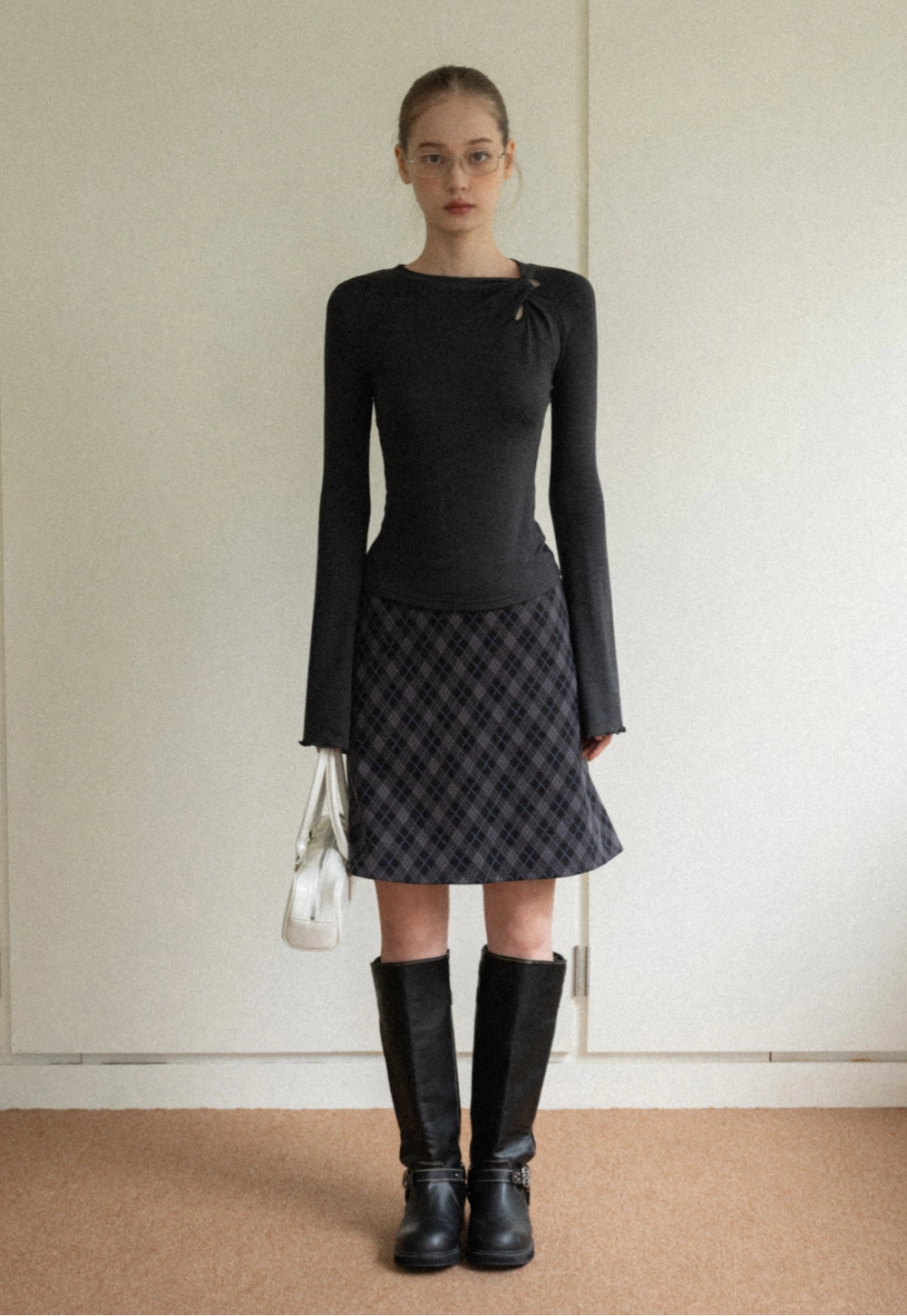 Women Gray Knot Detail Long Sleeve Top