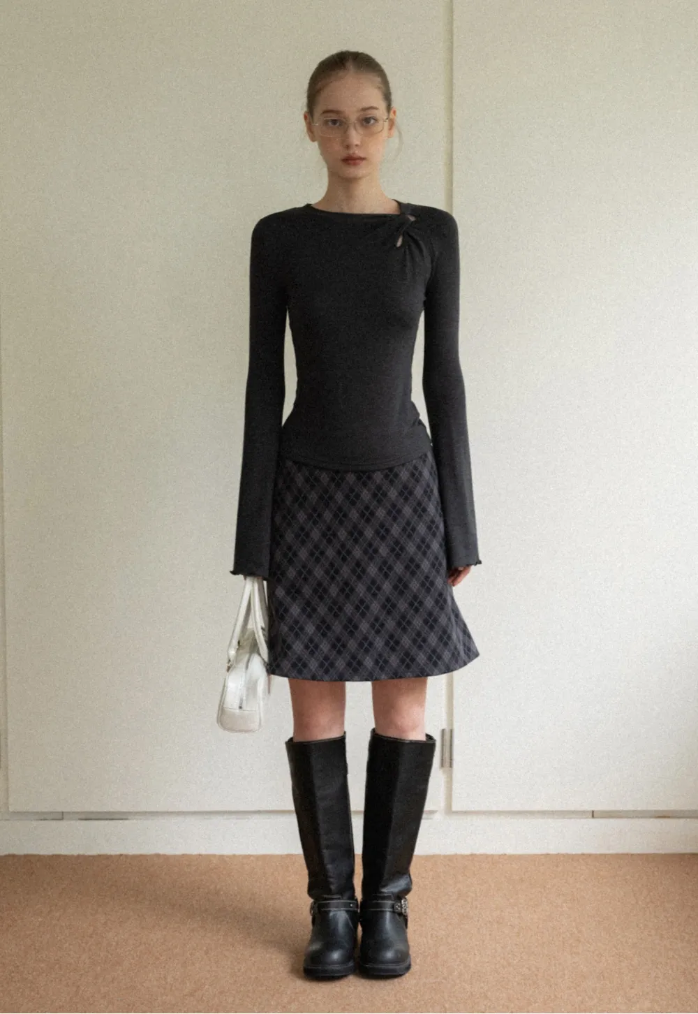 Women Gray Knot Detail Long Sleeve Top