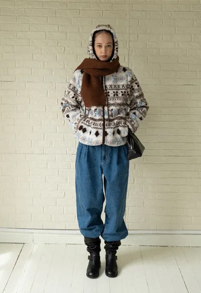 Women Patterned Fleece Jacket with Hood