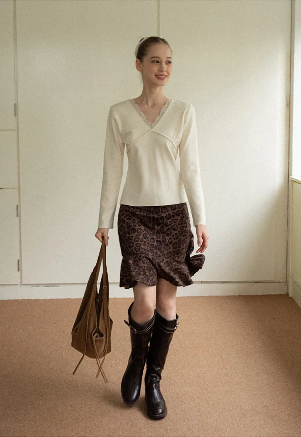 Leopard Print Flared Skirt