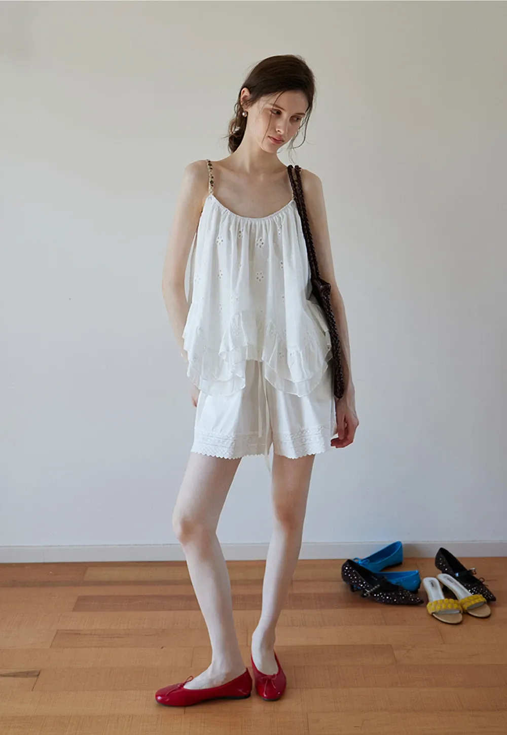 Women’s Floral-Embroidered Ruffle Cami Top