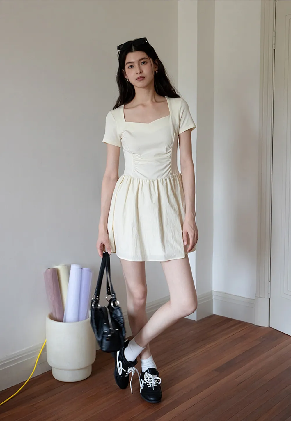 Square Neck Short Sleeve Dress for Women