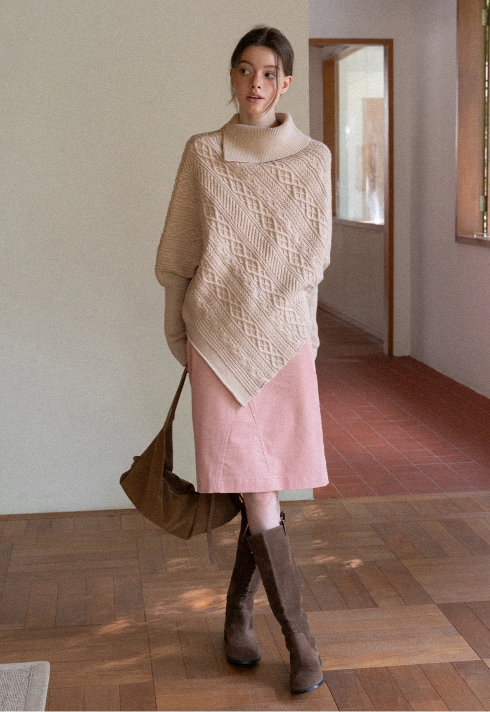 Warm Cable Knit Sweater Poncho for Women