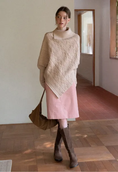 Warm Cable Knit Sweater Poncho for Women