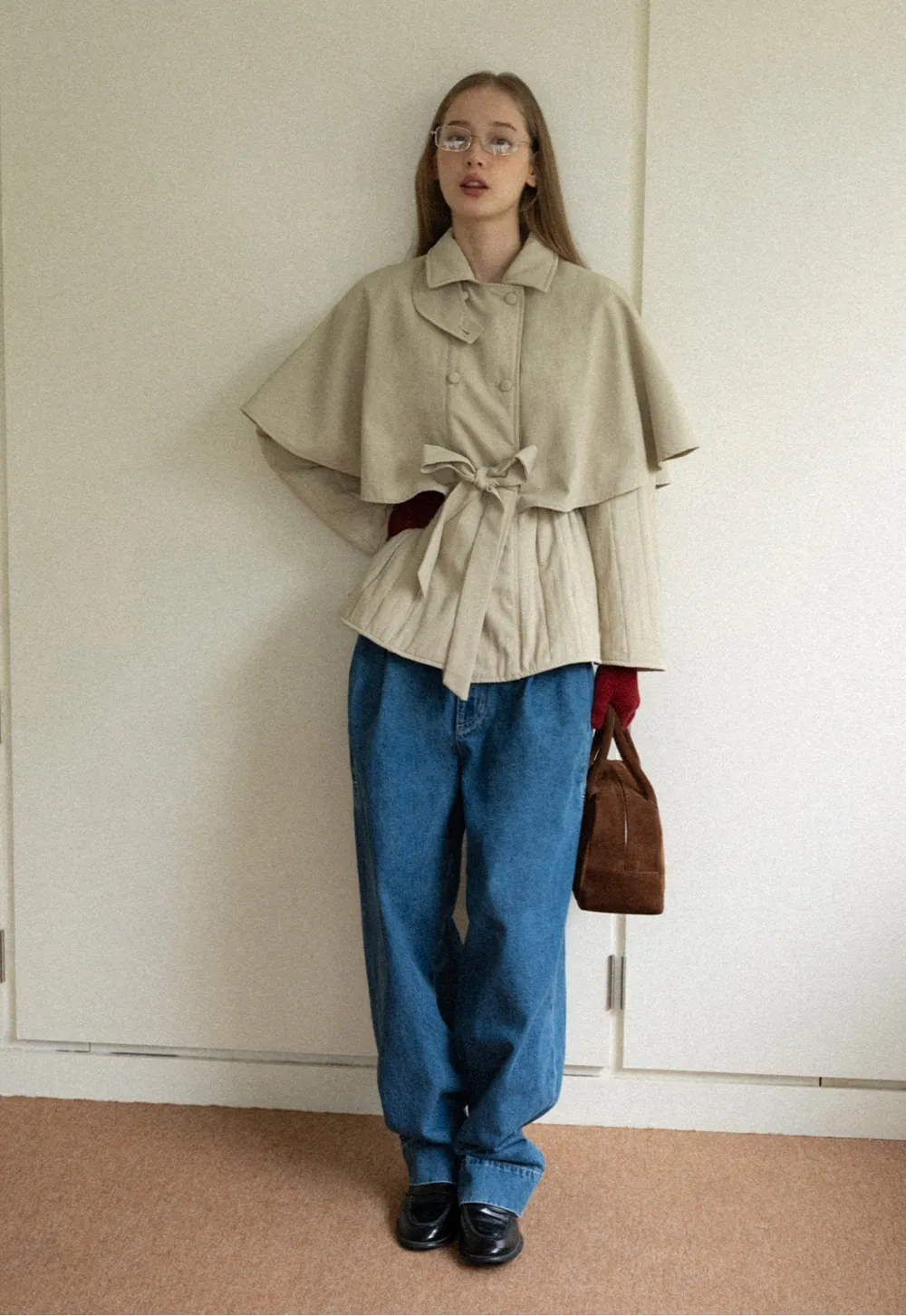 Trench Coat with Belt and Cape Sleeves for Women