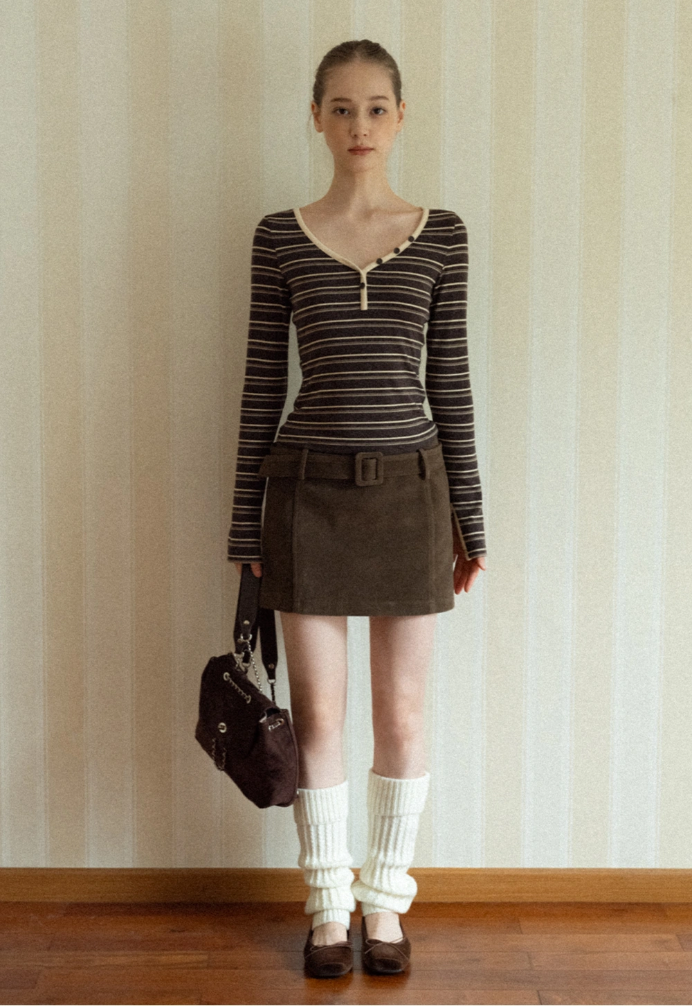 Women Striped Long Sleeve V-Neck Top