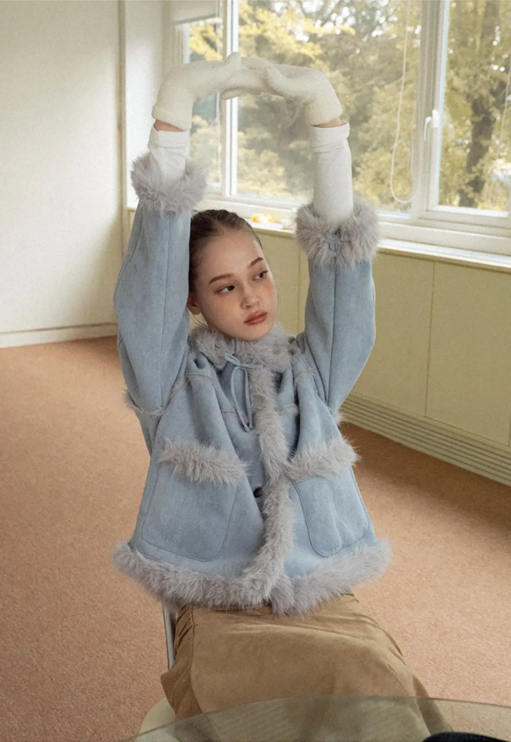 Faux Suede Jacket with Faux Fur Trim