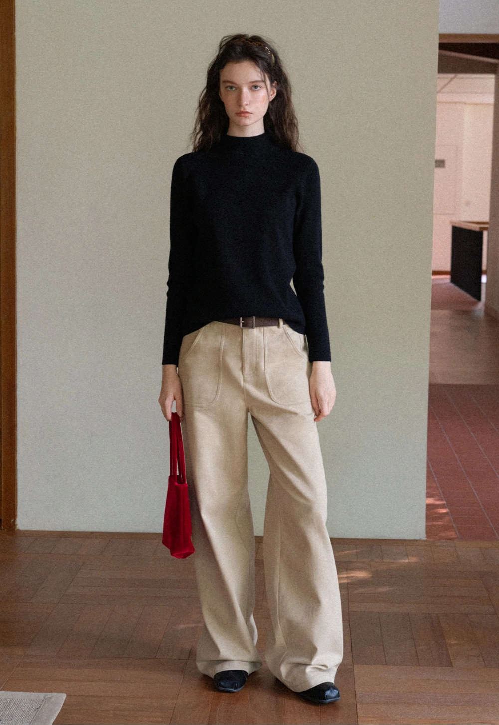 Women's Elegant Fleece-Lined Brushed Straight-Leg Casual Trousers