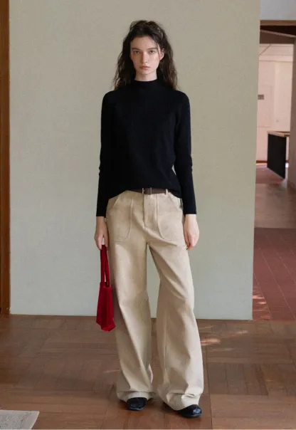 Women's Elegant Fleece-Lined Brushed Straight-Leg Casual Trousers