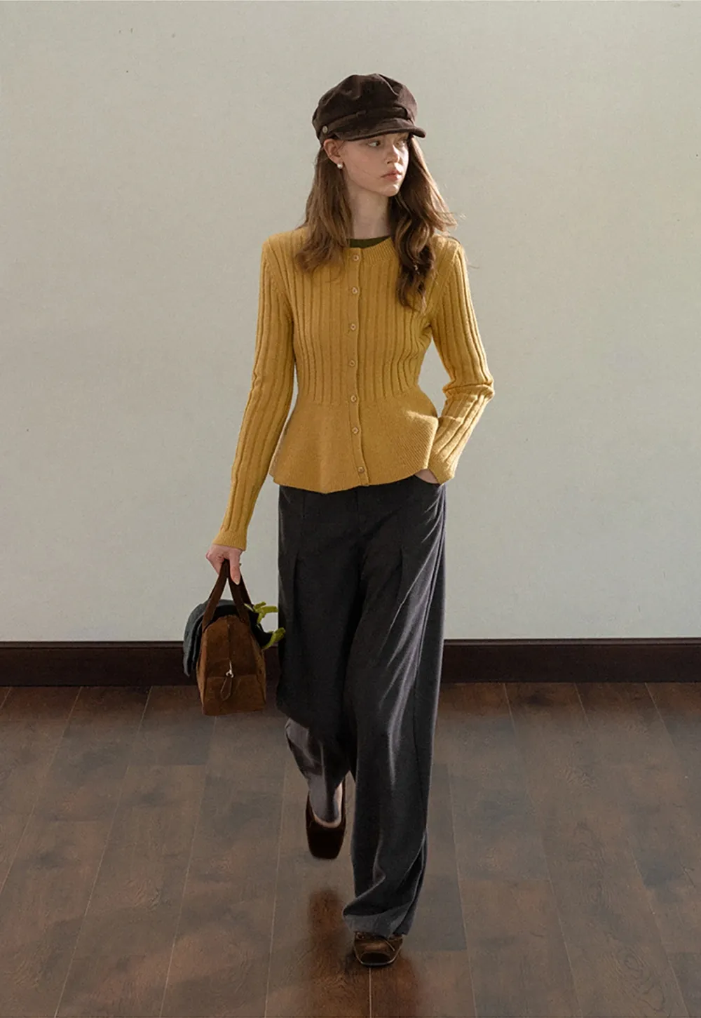 Women Ribbed Cardigan with Button Front