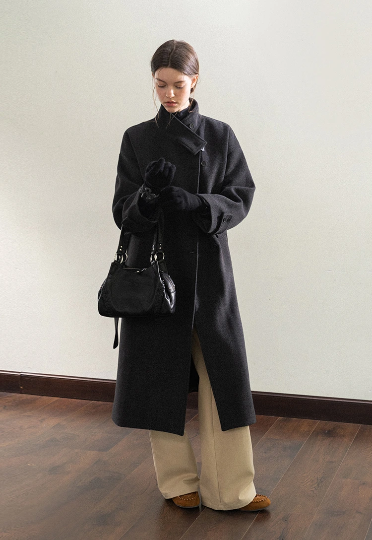 Padded Stand-Collar Wool Coat