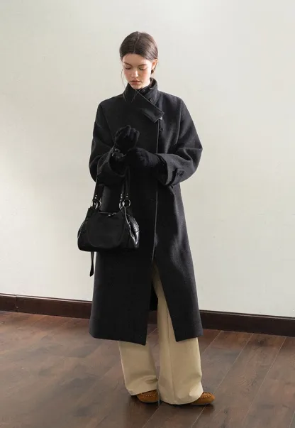 Padded Stand-Collar Wool Coat