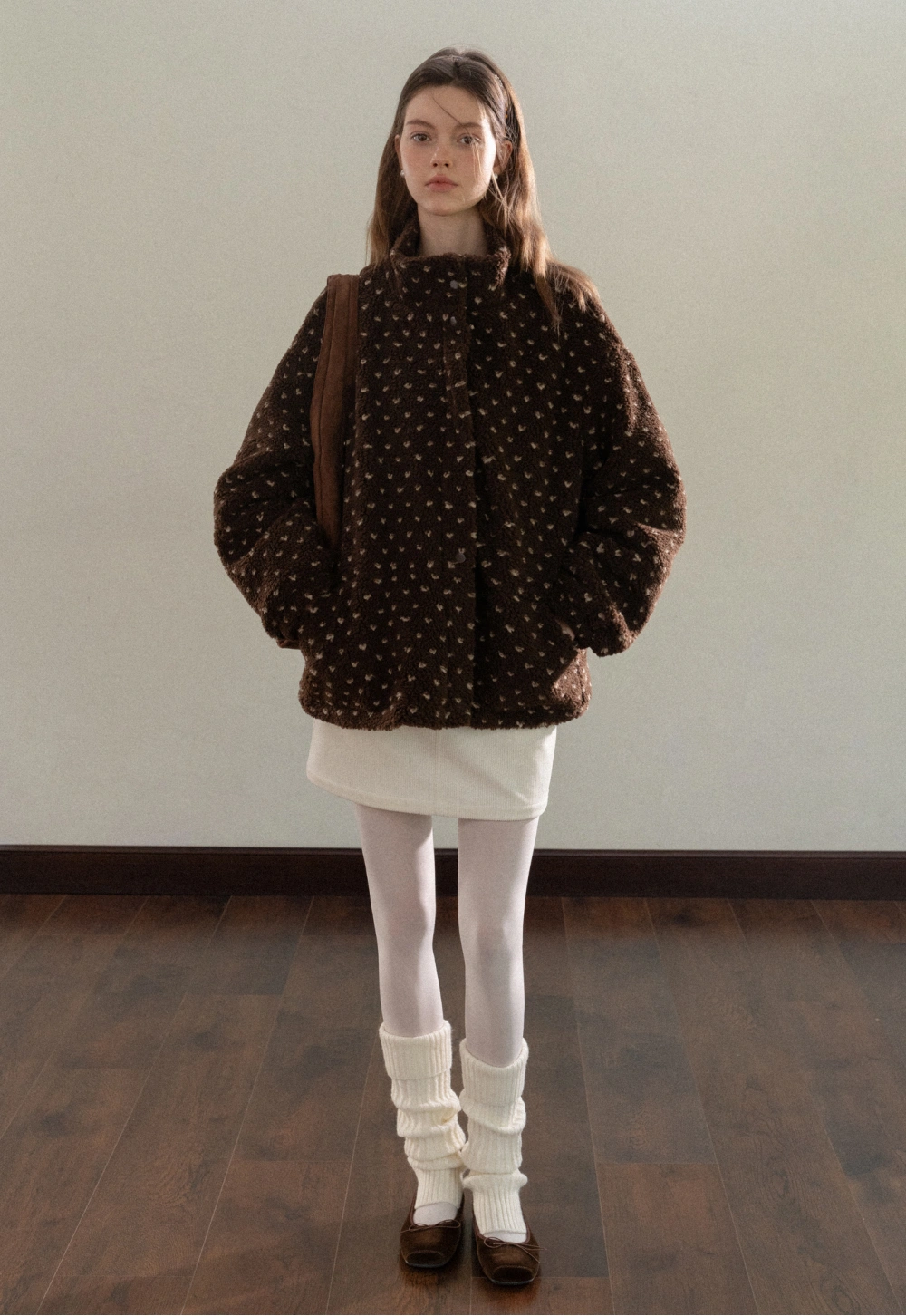 Women Cozy Fleece Jacket with Cute Heart Pattern