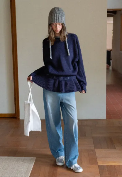 Trendy Women Sweater with Loose Detachable Hem