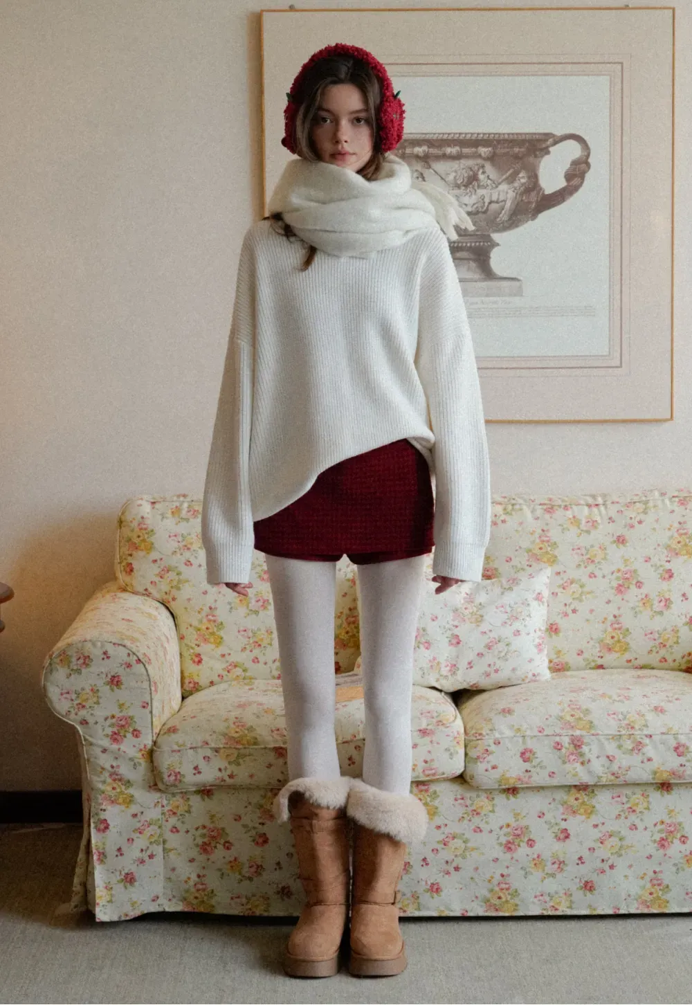 Ribbed V-Neck Knit Sweater