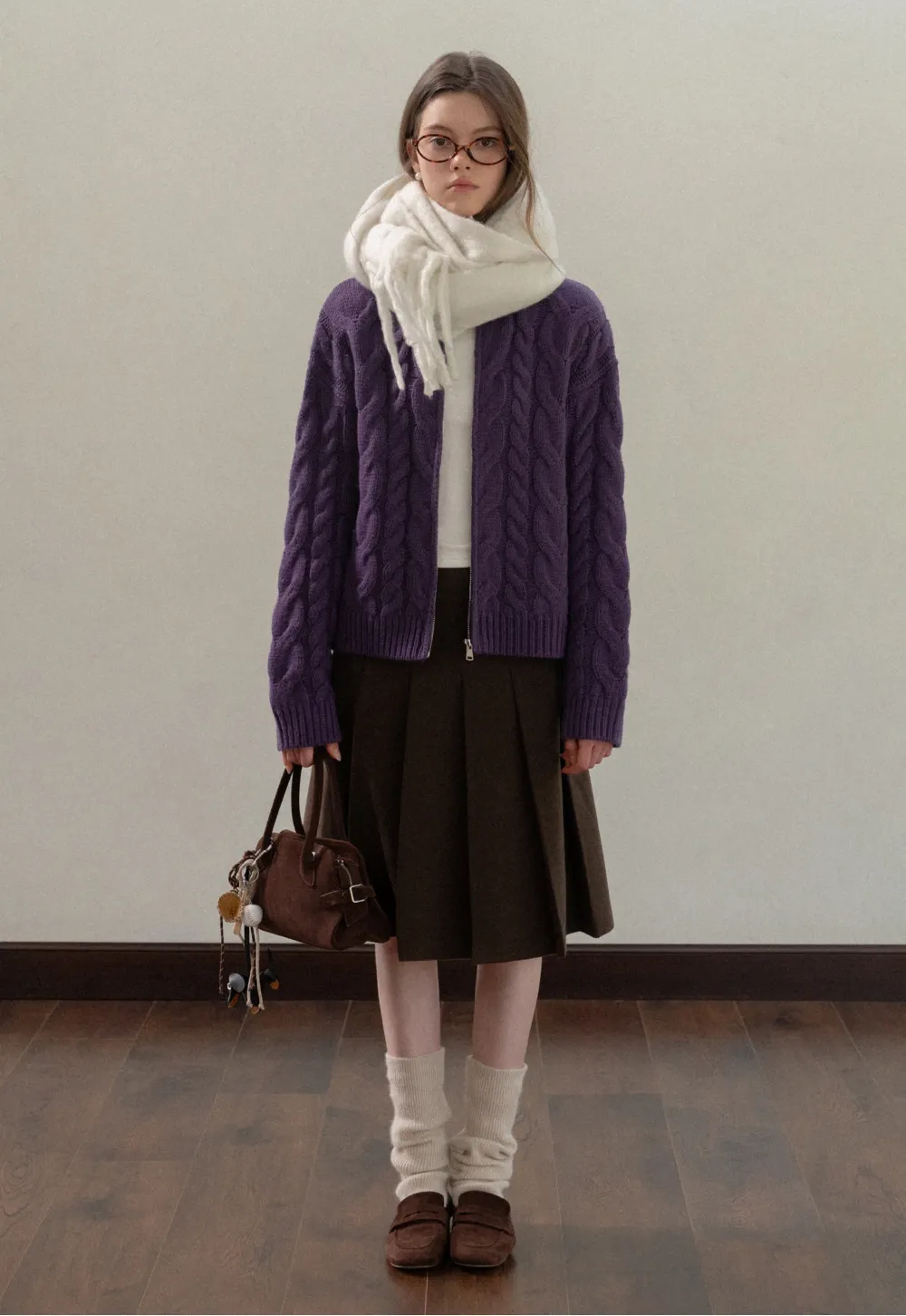 Stand-Collar Cable Zip Sweater