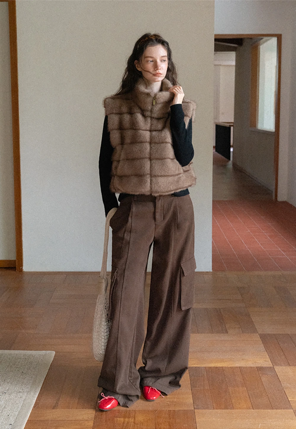 Layered Fuzzy Stand-Collar Vest