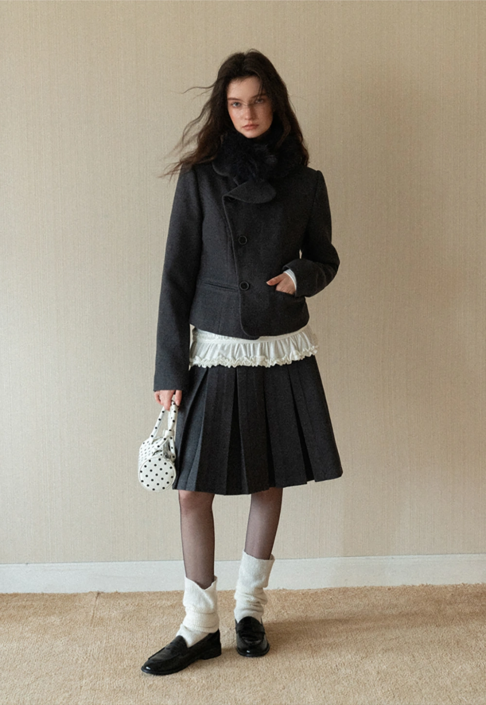 Women Vintage Blazer and Pleated Skirt Two Piece Set