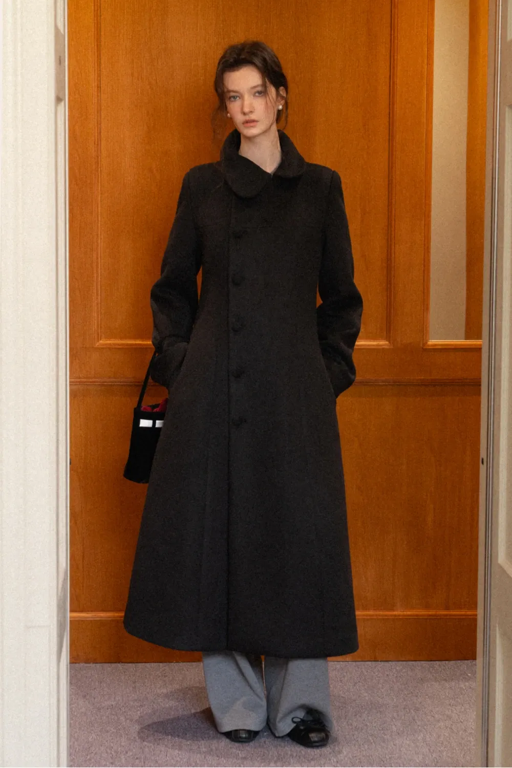 Womens Chic A-Line Buttoned Long Wool Coat