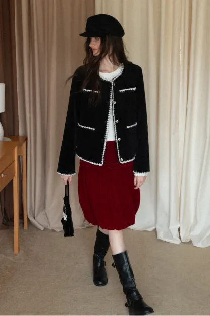 Womens Classic Contrast Trim Tweed Short Jacket