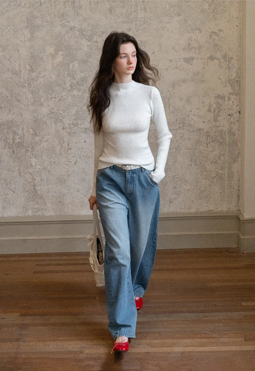 Women Soft Ribbed Mock Neck Knit Top