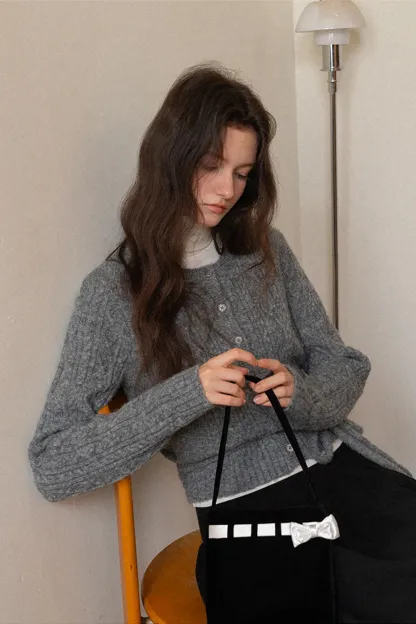 Cable Knit Cardigan with Tie-Front Detail