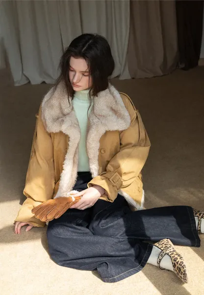 Double-Breasted Faux Shearling Jacket