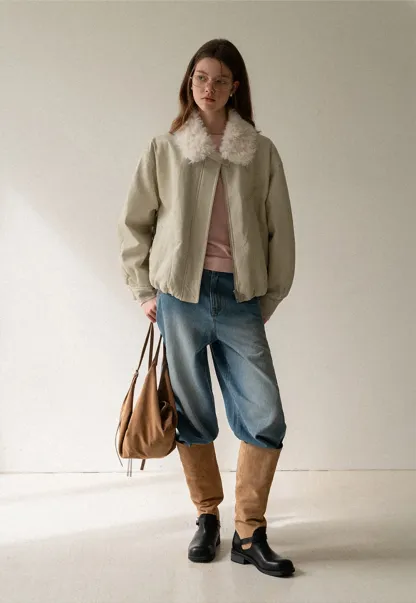 Casual Jacket with Faux Fur Collar for Women