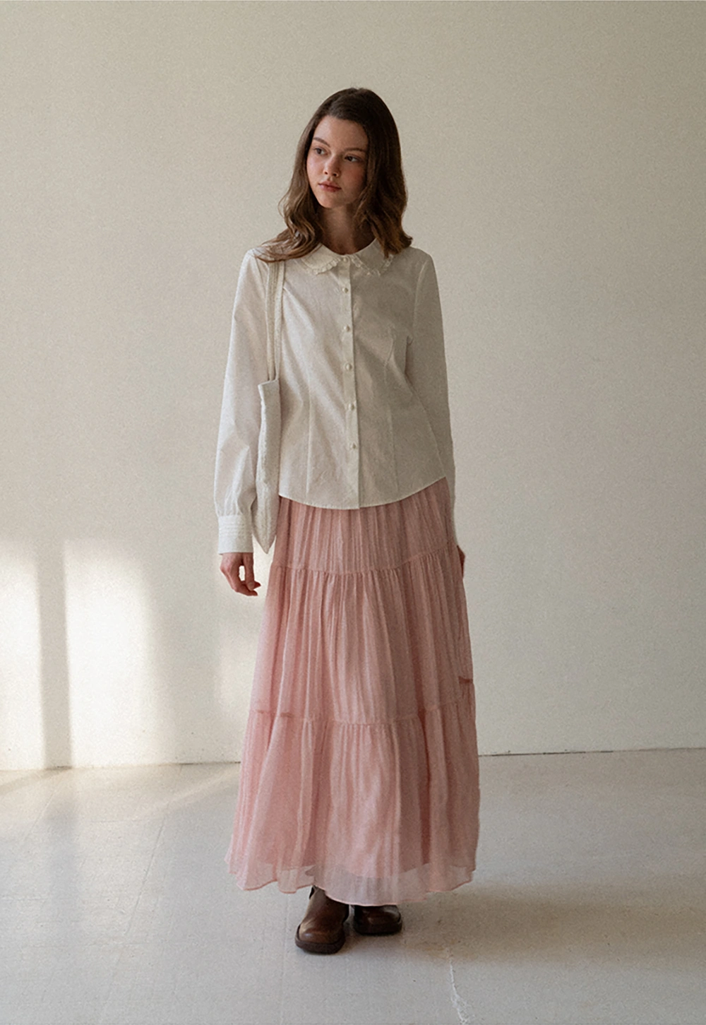 Classic White Blouse with Lace Collar