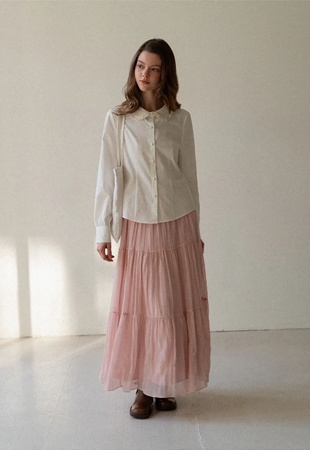 Classic White Blouse with Lace Collar