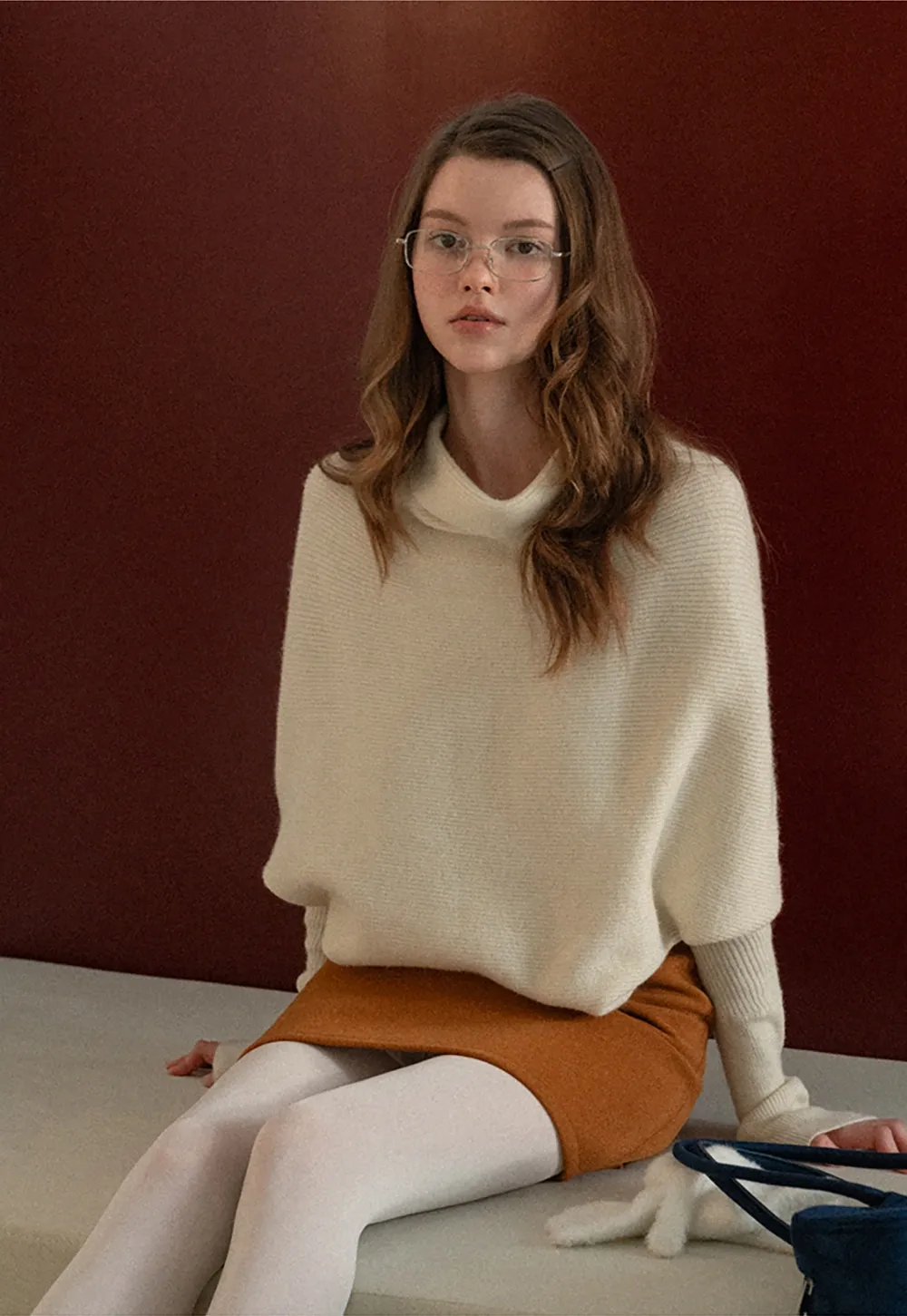 Modern Wrap Mock Neck Knit Top with Long Sleeves