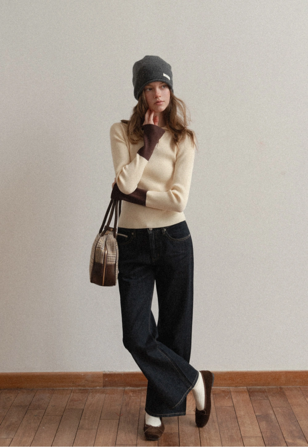 Women Stylish Ribbed Knit Top with Button Neck