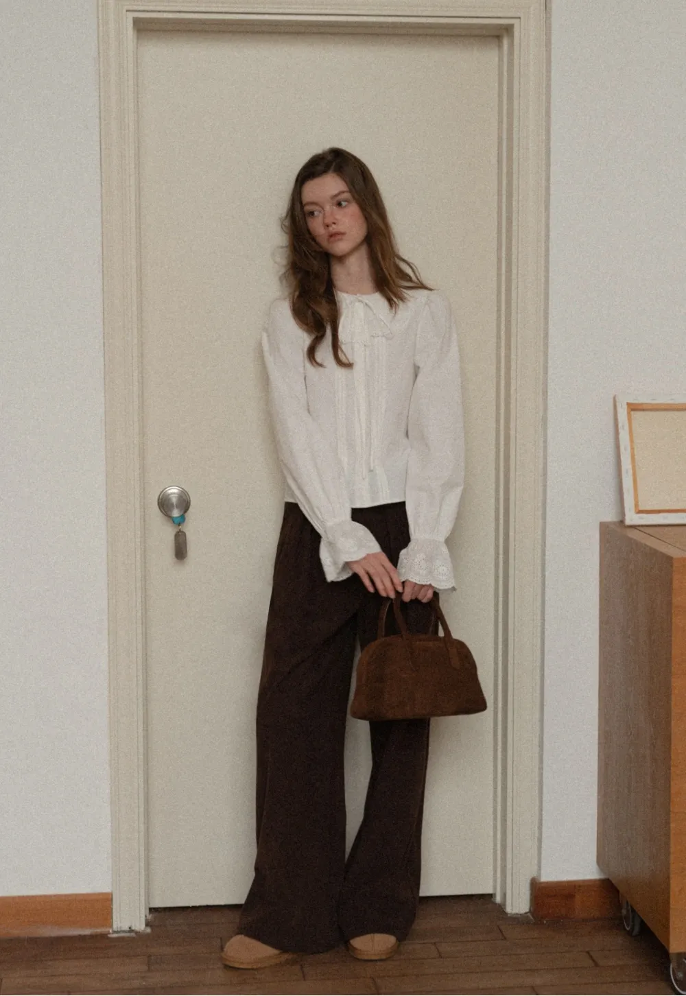 Vintage Style White Blouse with Lace Trim