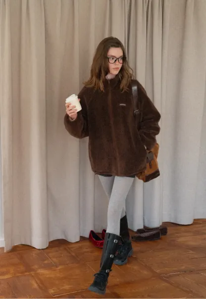 Zip-Up Fleece Jacket with Drawstring Waist