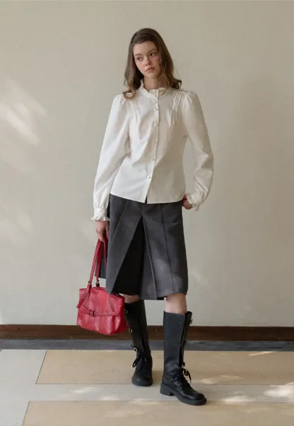 Long Sleeve Blouse with Ruffle Trim