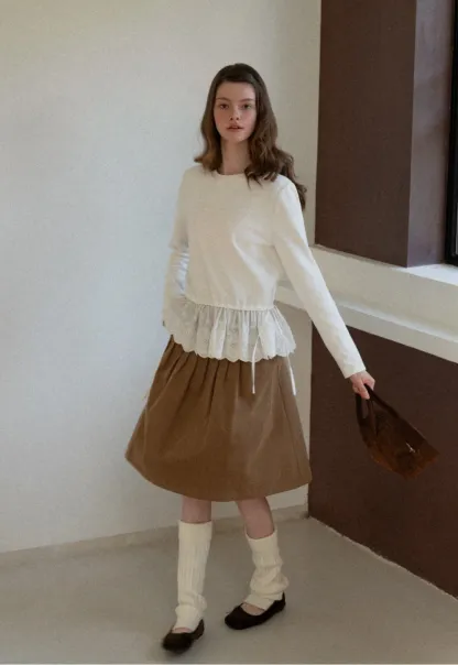 Lace Peplum Long Sleeve Top