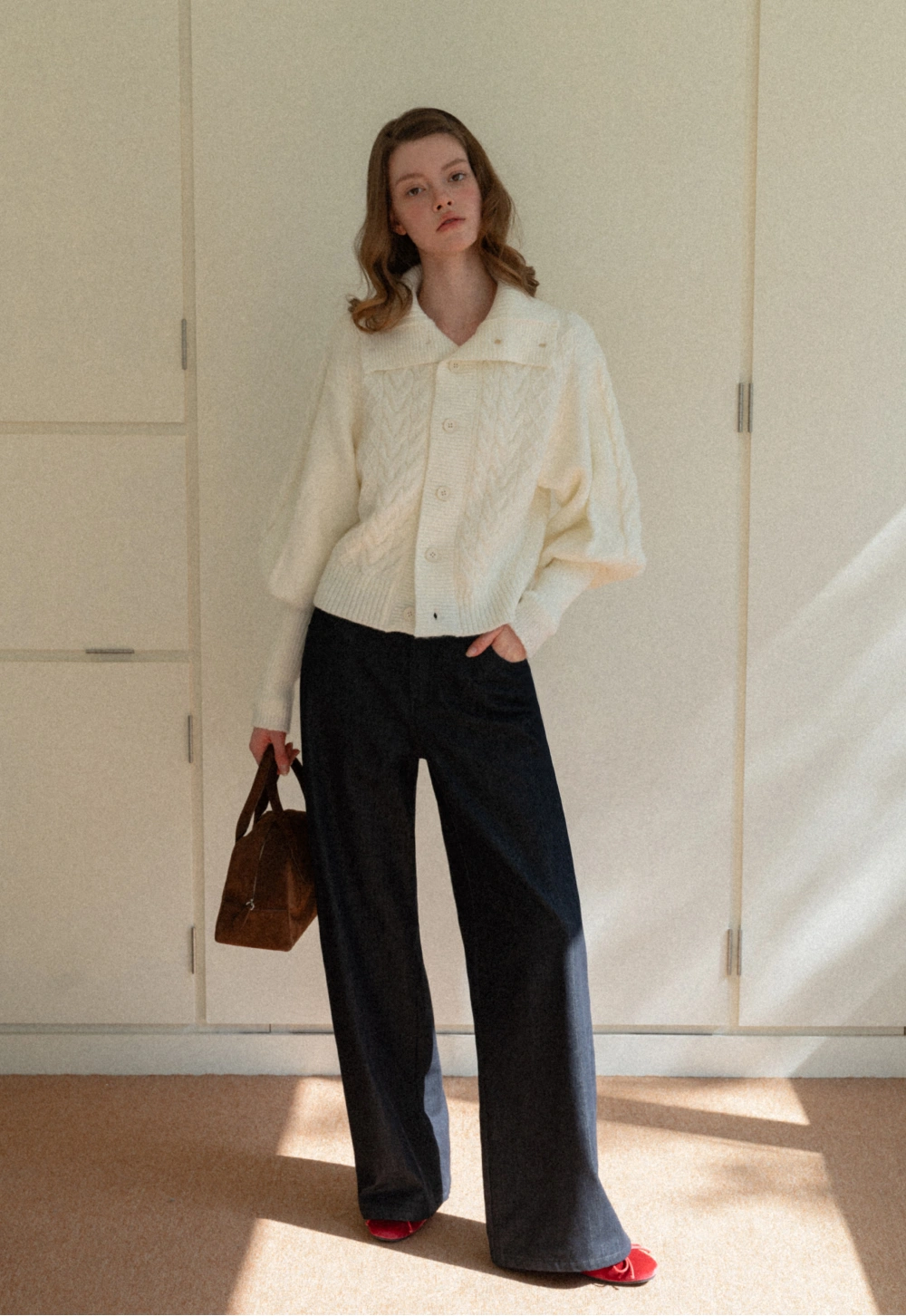 Chunky Knit Cardigan with Balloon Sleeves