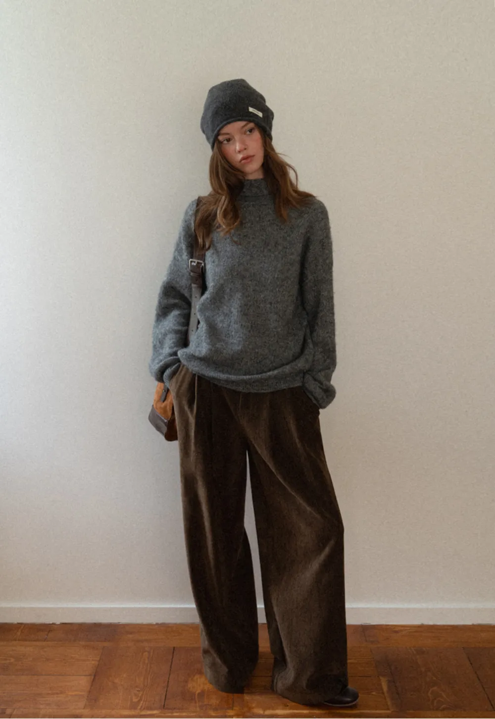 High-Neck Melange Knit Sweater