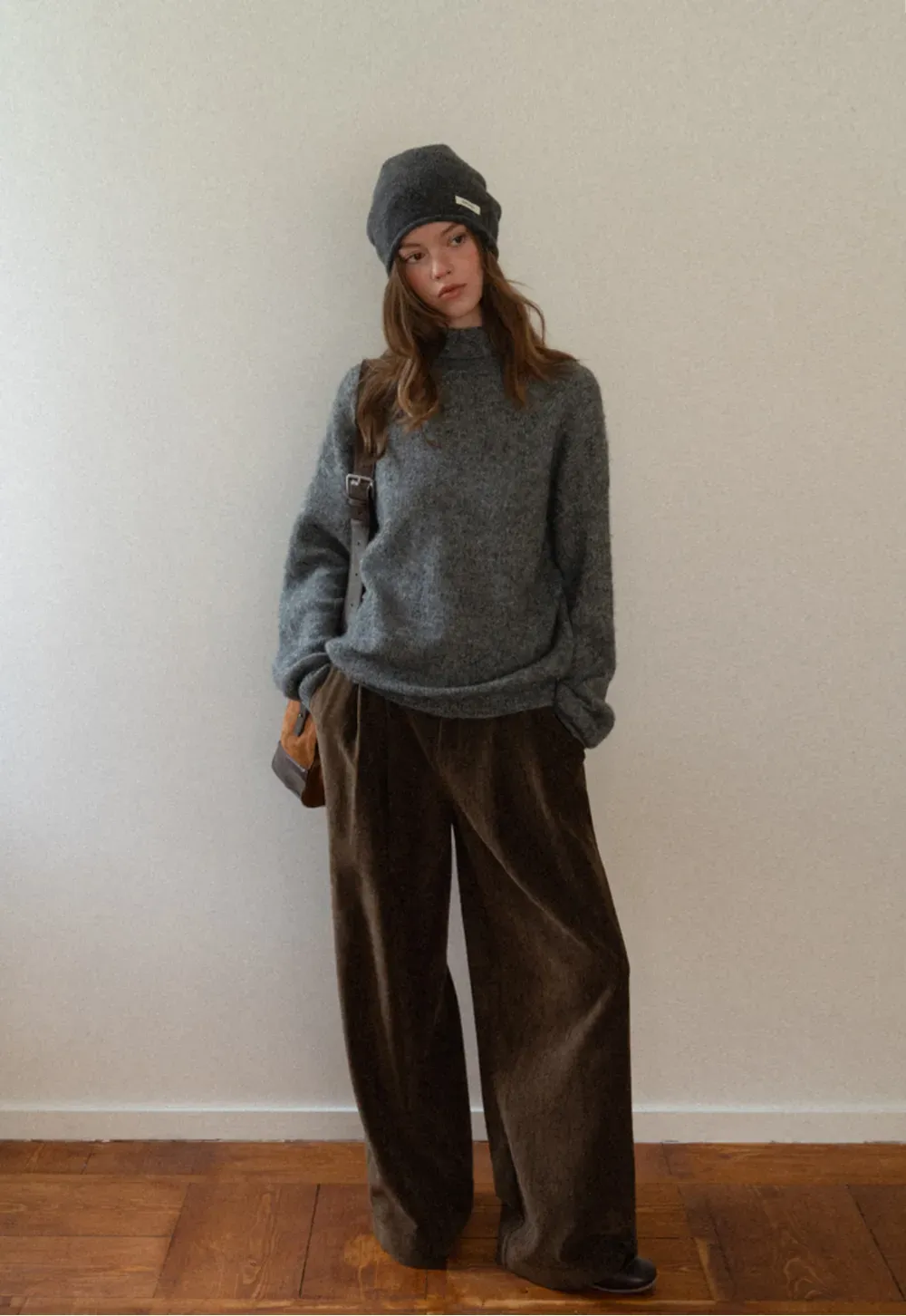 High-Neck Melange Knit Sweater