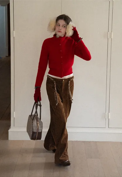 Women Wide-Legged Brown Corduroy Pants