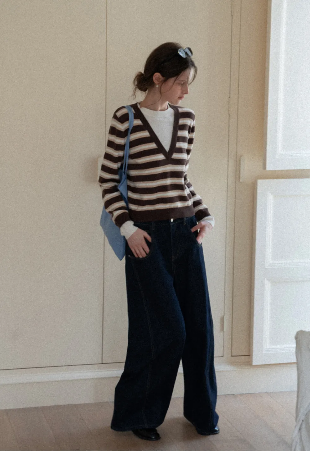 Layered V-Neck Striped Sweater