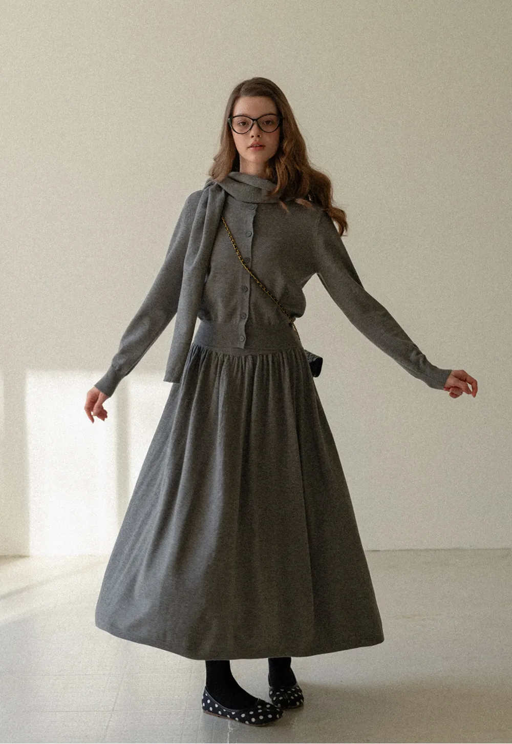 Relaxed Knit Cardigan & Full Skirt Set