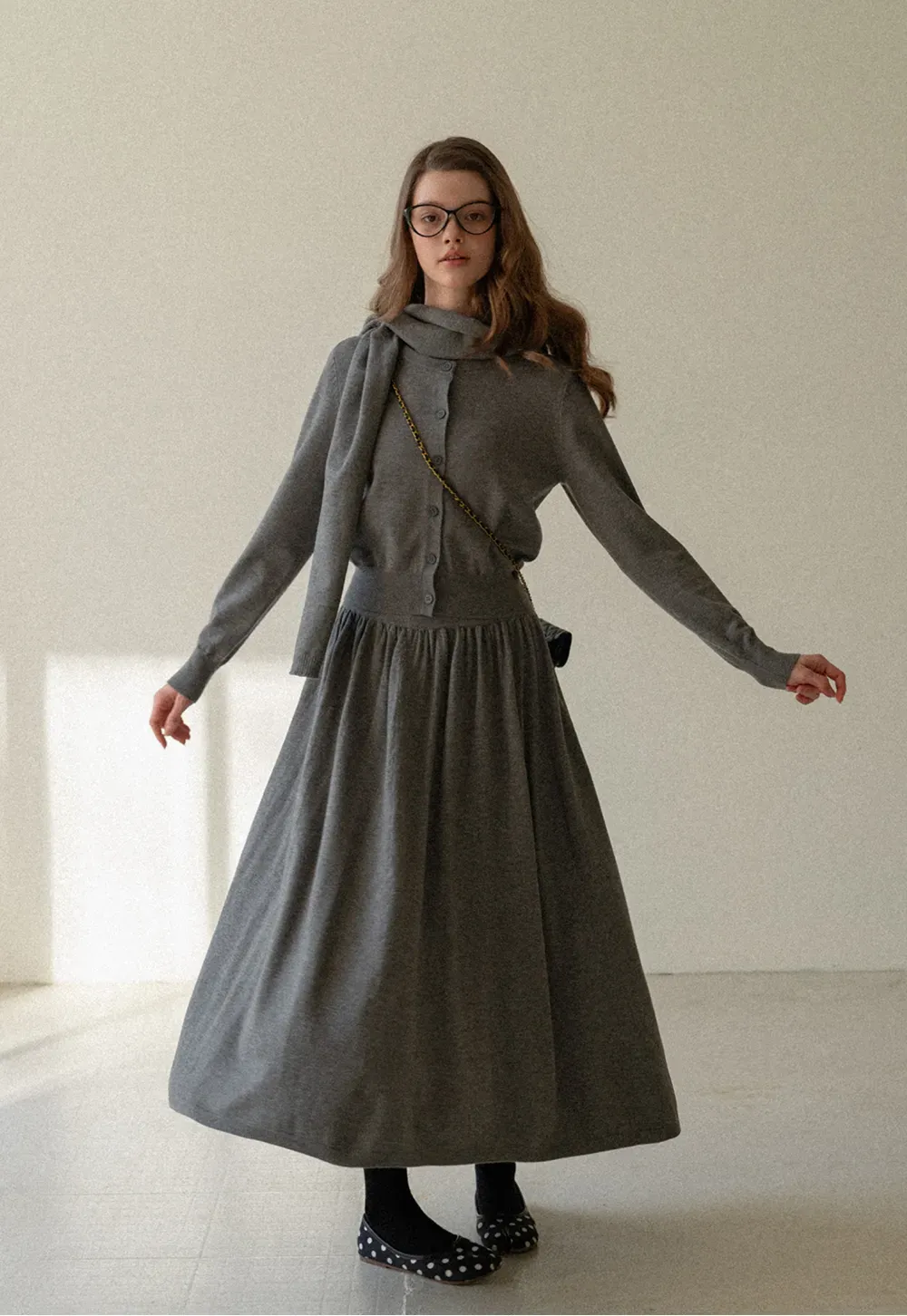 Relaxed Knit Cardigan & Full Skirt Set