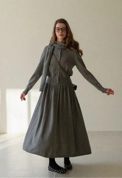Relaxed Knit Cardigan & Full Skirt Set