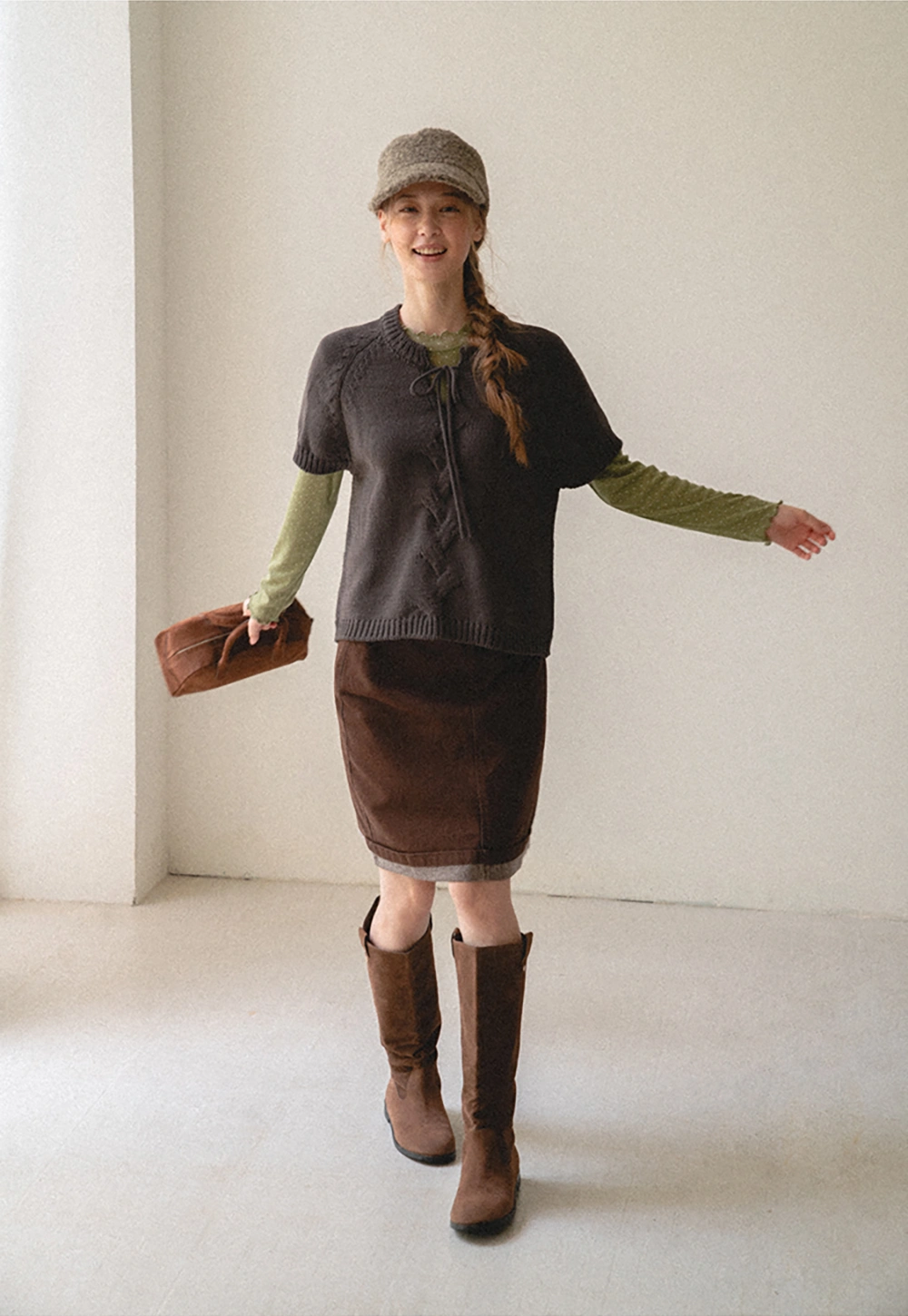 Rolled Hem Denim A-Line Skirt