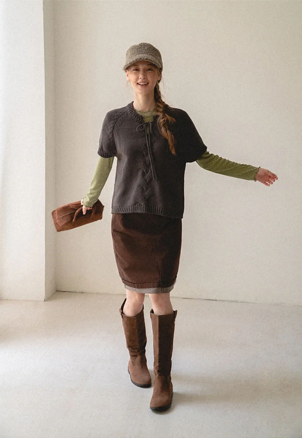 Rolled Hem Denim A-Line Skirt