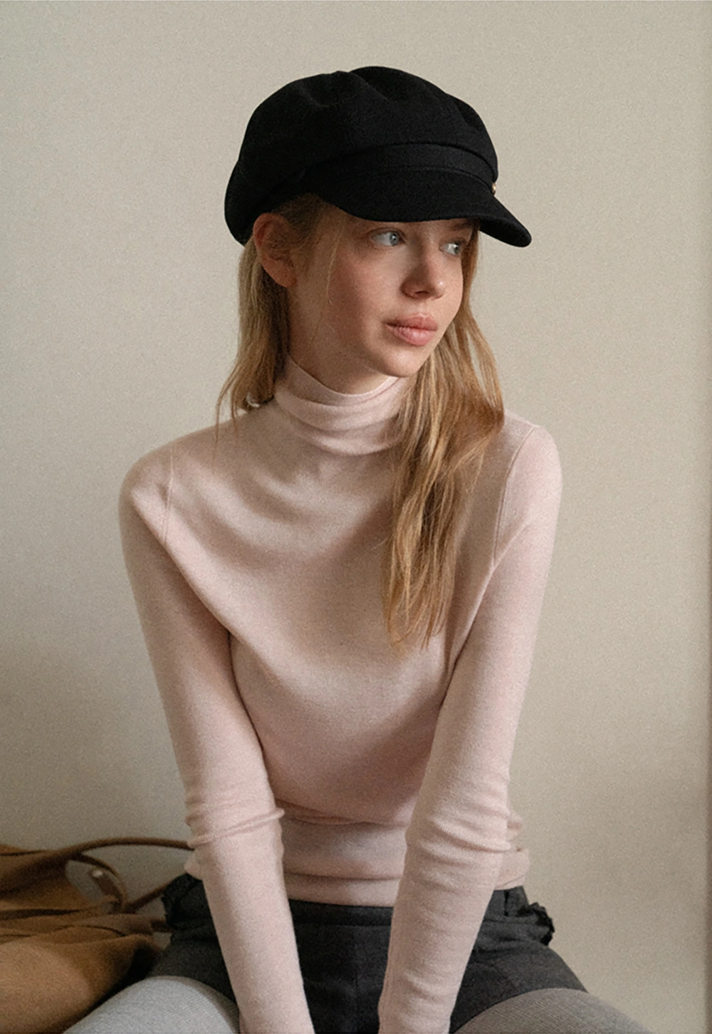 Structured Peak Cap with Gold Tone Button